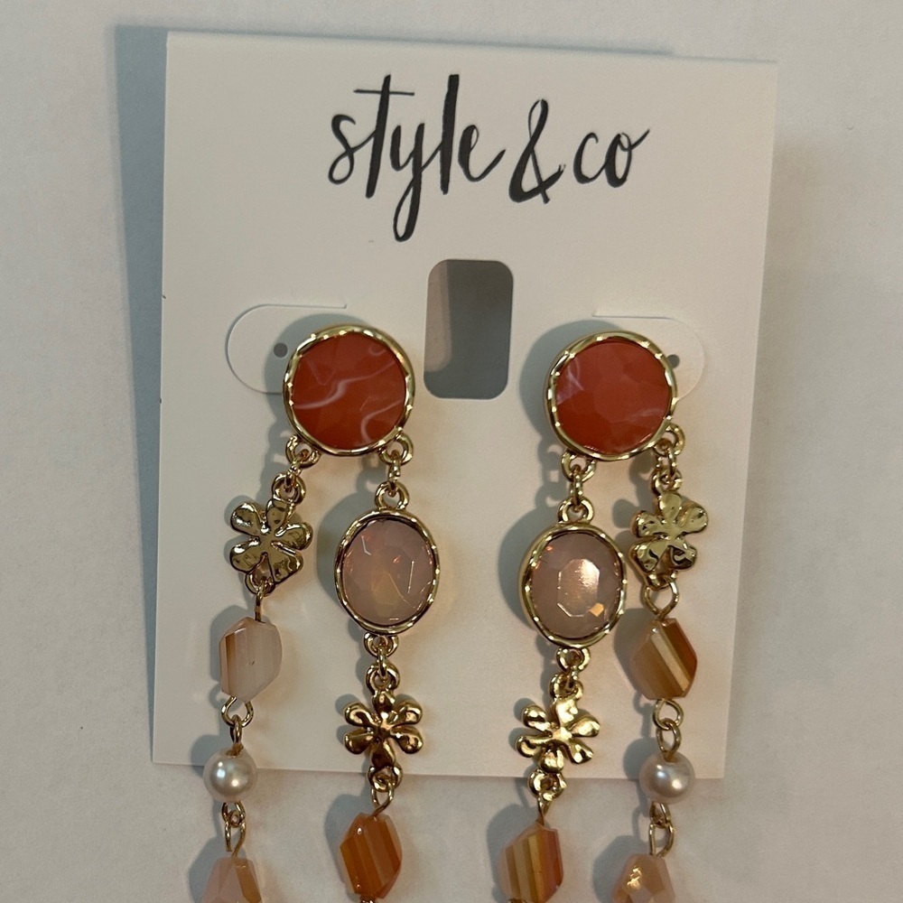 NWT Style & Co. Gold and Orange Bohemian Earrings - Picture 2 of 3